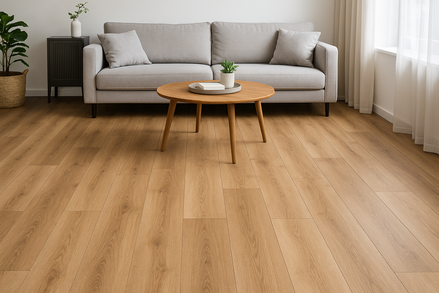 Pavimento autoportante en lamas vinílicas imitación madera en vivienda de Málaga